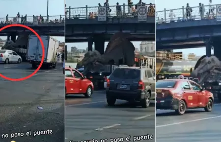 "Dinosaurio" se atora en Puente Acho y causa trfico