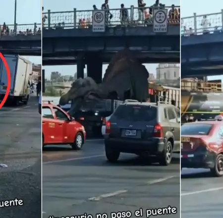 "Dinosaurio" se atora en Puente Acho y causa trfico