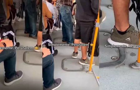 Joven es ampayado con peculiares zapatillas en una micro y lo trolean.