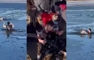 ¡Conmovedor! Hombre salta a un lago congelado para salvar la vida de un perro