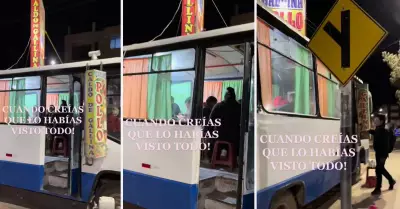 Hombre emprendedor convierte su bus en restaurante de caldo de gallina.