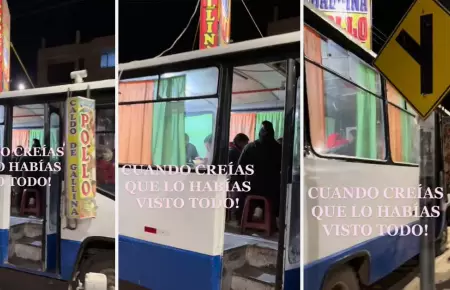 Hombre emprendedor convierte su bus en restaurante de caldo de gallina.