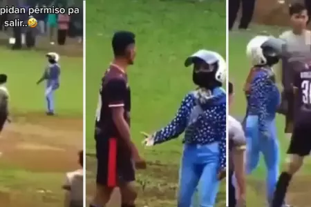 Joven interrumpe el partido de futbol de su novio para llevarlo a casa.