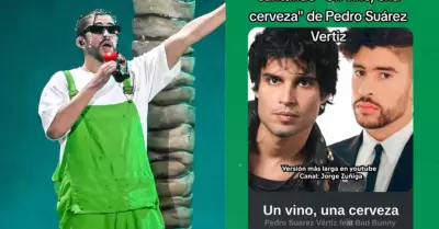 Bad Bunny canta "Un vino, una cerveza" de Pedro Surez-Vrtiz.