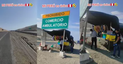 Peruana instala su quiosco al lado de letrero de prohibido el comercio ambulator