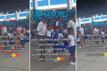 Abuelito baila al lado de su nieto en evento por el 'Da del padre'.