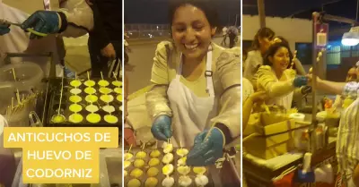 Vendedora ambulante sorprende al vender anticuchos de huevo de codorniz.