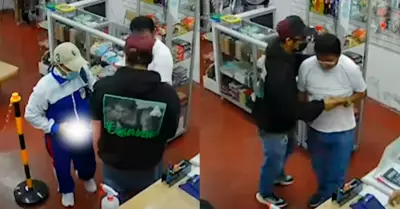 Delincuente roba una tienda en Huacho con uniforme escolar.