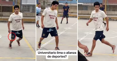 Joven juega vistiendo una camiseta de la 'U' y short de Alianza Lima.