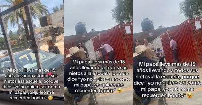 Abuelito lleva 15 aos acompaando a sus nietos a la escuela.