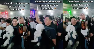 Hombre lleva a su perro a un concierto folclrico.