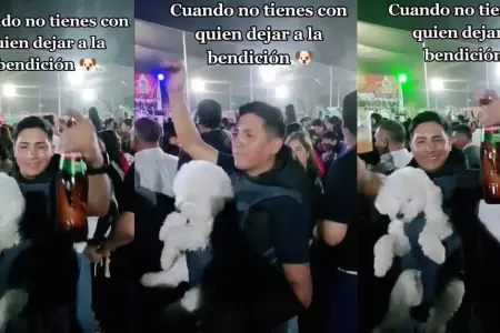Hombre lleva a su perro a un concierto folclrico.