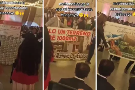 Joven asombrada al ver los regalos de una boda huancana.