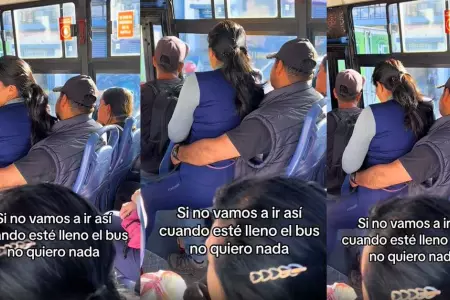 Pareja sube a bus y son captados en singular escena.