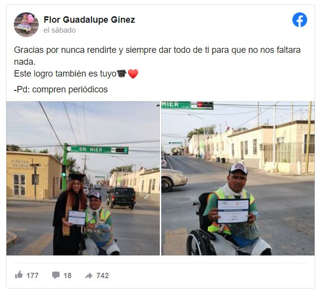 Joven mexicana agradecida por el apoyo de su padre.