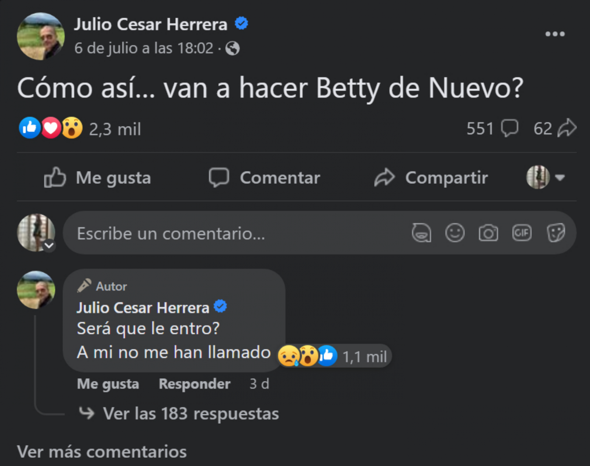 Julio Csar Herrera, sobre "Yo soy Betty, la fea"