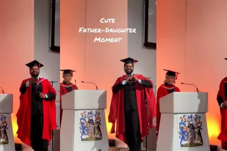 Nia da tierno mensaje en la graduacin de su padre.
