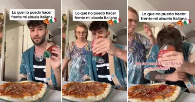 Abuela italiana le pega a su nieto porque ech ktchup a la pizza.
