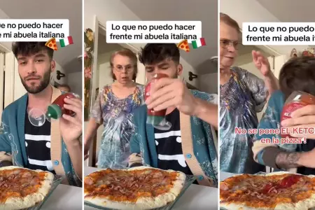 Abuela italiana le pega a su nieto porque ech ktchup a la pizza.