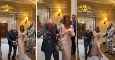 Novia le pide a su abuelo que sea el 'nio de las flores'.