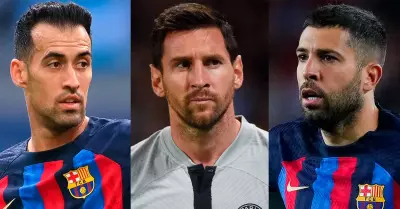 Sergio Busquets, Lionel Messi y Jordi Alba.