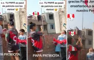 "Amor por la patria": Abuelito ensea a sus nietos a izar la bandera del Per