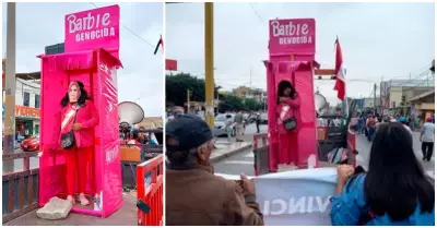 Vestido de Barbie protesta contra Gobierno de Dina Boluarte