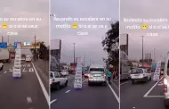 "En Per nunca te aburres": Motociclista transporta una escalera en plena pista