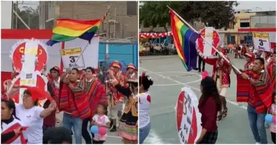 Participa en actuacin escolar con bandera LGBT