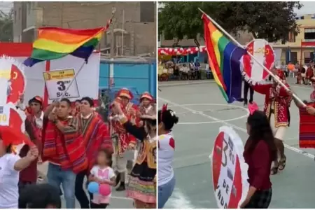 Participa en actuacin escolar con bandera LGBT