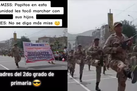 Padres deslumbran durante desfile escolar por Fiestas Patrias.