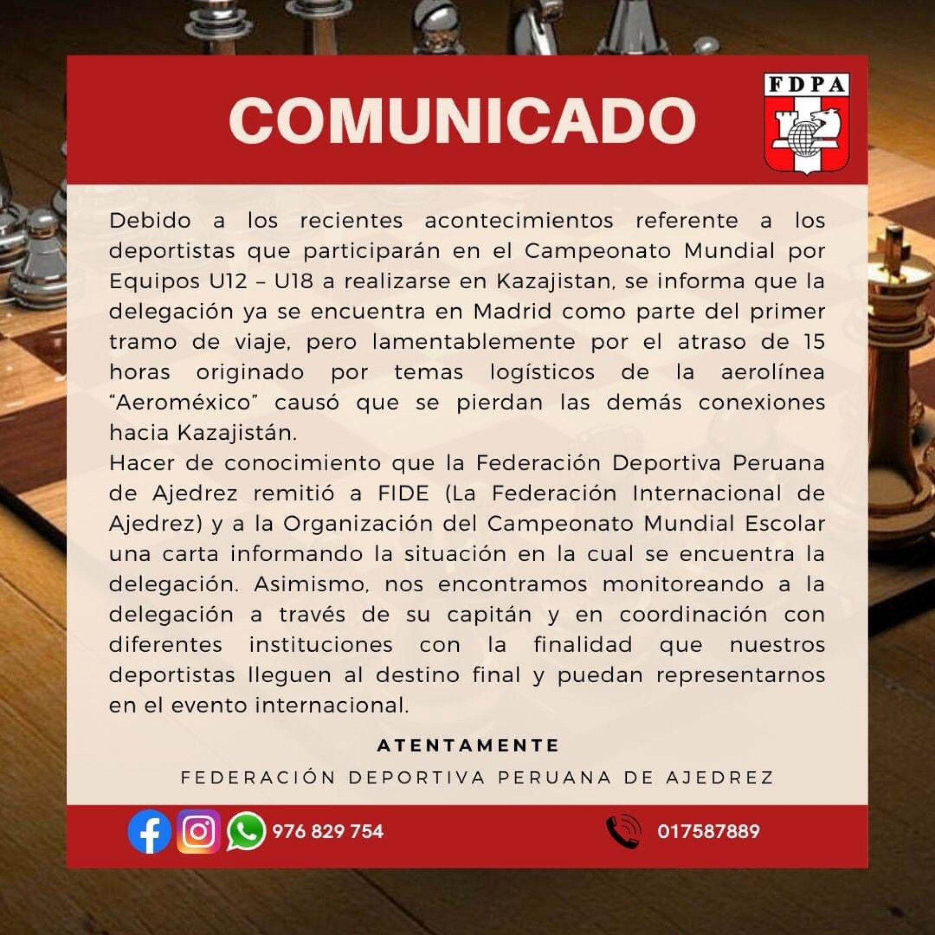 Comunicado de la Federacin Deportiva Peruana de Ajedrez.