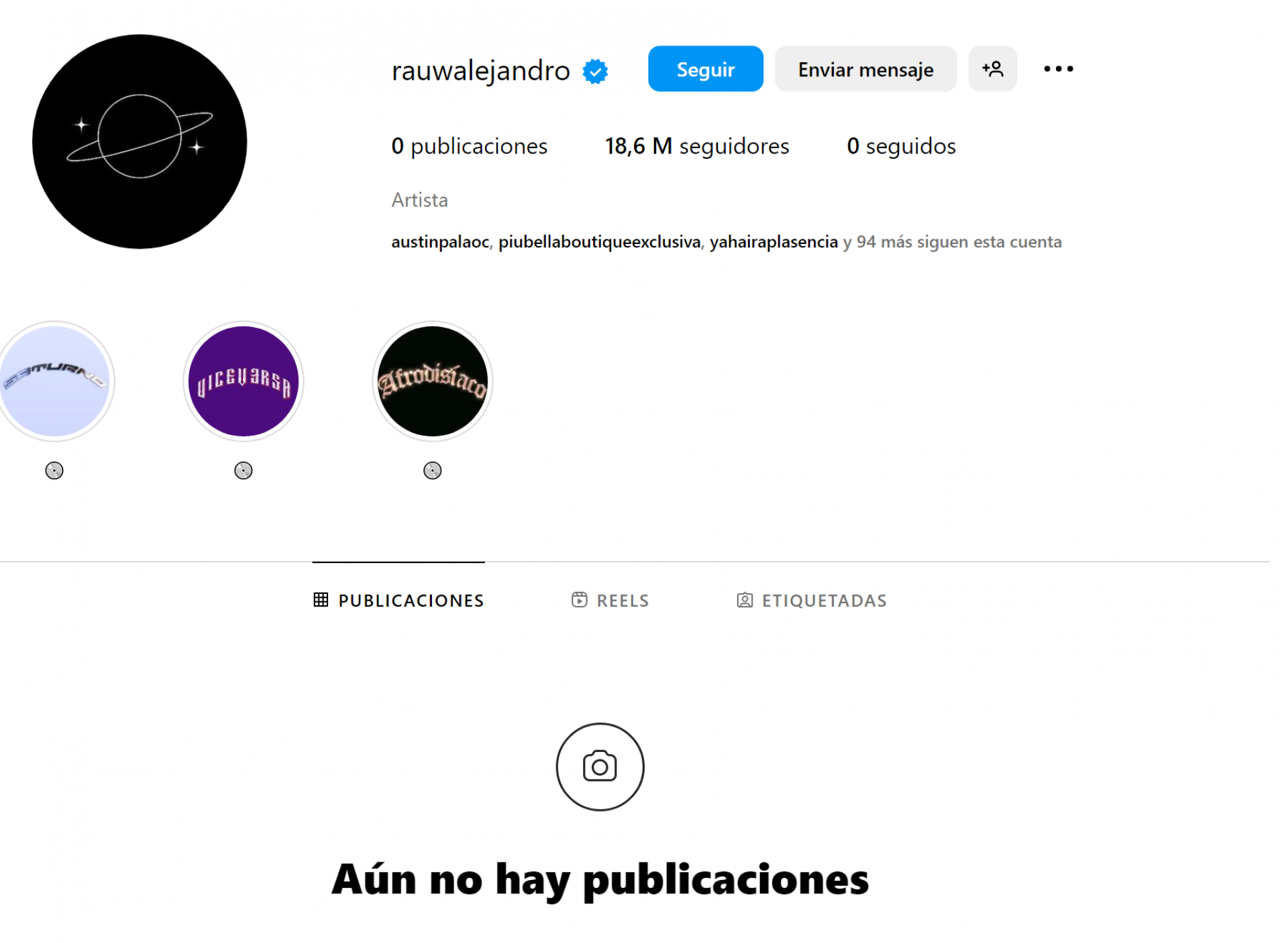 Perfil de Instagram de Rauw Alejandro actualmente.