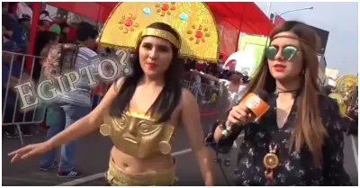 Reportera confunde cultura Chim con Egipto en Fiestas Patrias