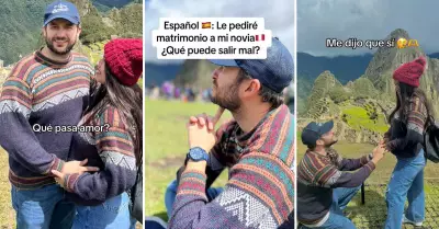 Joven espaol pide la mano a su novia en Machu Picchu.