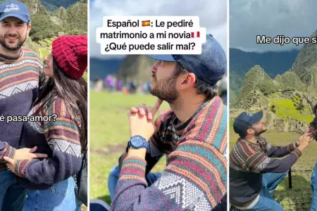 Joven espaol pide la mano a su novia en Machu Picchu.