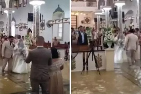 Novios deciden casarse con iglesia inundada en Filipinas.