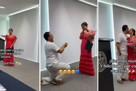 Joven finaliza de sustentar su tesis y su novio le pide matrimonio.