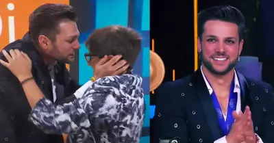 Nicola Porcella rompe en llanto y abraza a su hijo.