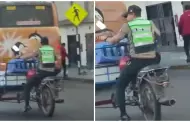Polica causa asombro al conducir triciclo por las calles del Cercado de Lima: "Se est recurseando"