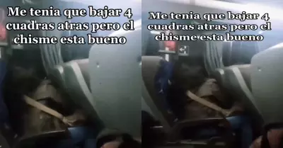 Joven prefiere el chisme a bajar a tiempo del bus.