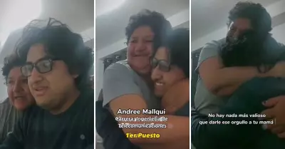 Madre llora y abraza a su hijo por lograr ingresar a la UNI.