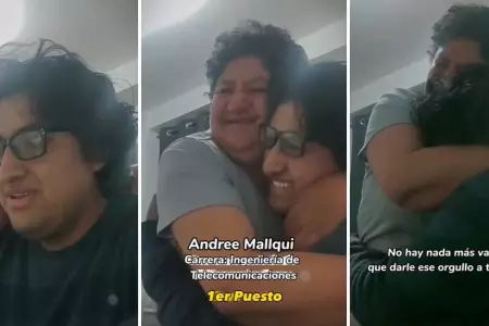 Madre llora y abraza a su hijo por lograr ingresar a la UNI.