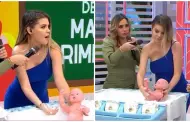 "Lo est ahogando!": Brunella Horna intenta baar a un beb, pero pequeo error le juega una mala pasada