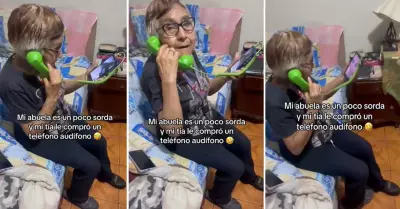 Abuelita recibe peculiar auricular debido a sus problemas de audicin.