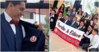 Hincha de la 'U' se casa vistiendo terno del equipo de sus amores