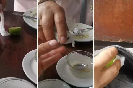 Hombre guarda trozo de limn que no utiliz en restaurante.