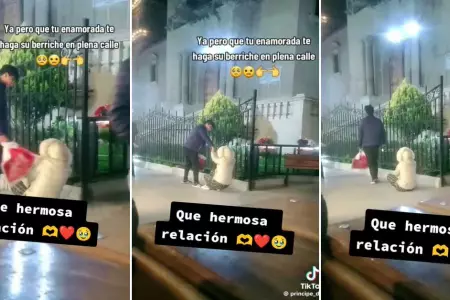 Joven le hace berrinche a su pareja en plena calle.