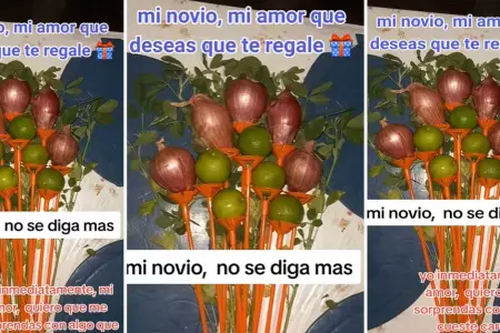 Joven recibe un ramo de limones y cebollas.