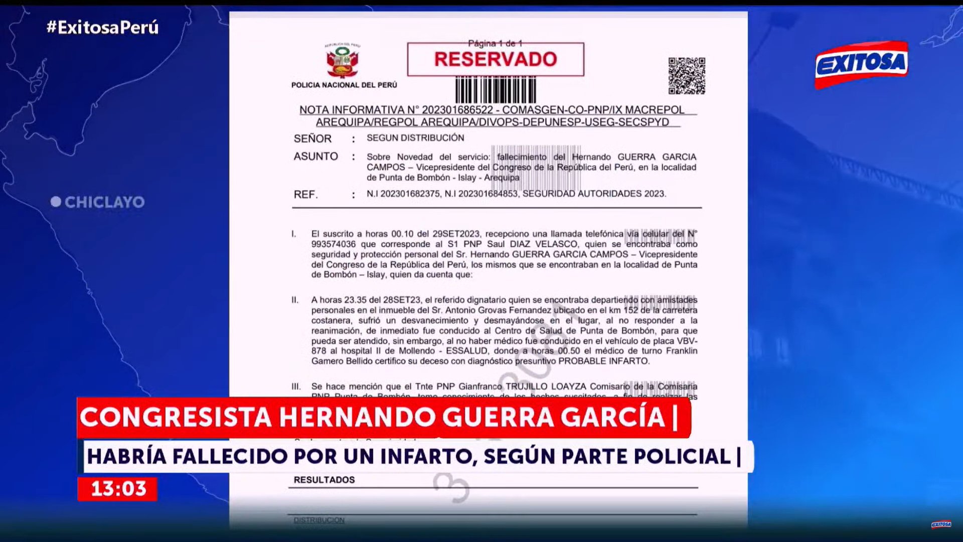 Congresista Hernando Guerra Garca habra fallecido por un infarto.
